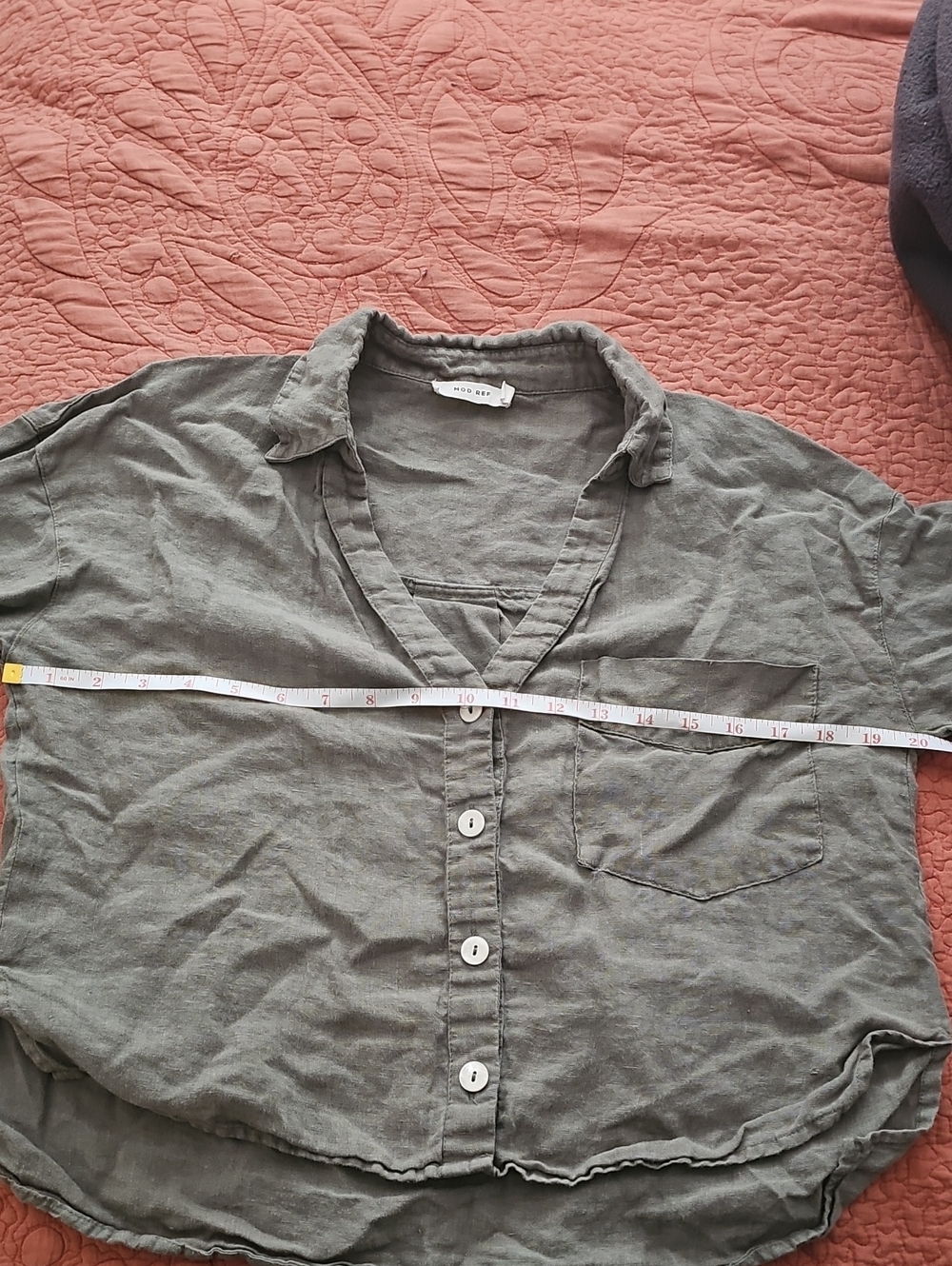 Mod Ref Gray Button-Front Linen Blouse - Picture 5 of 5